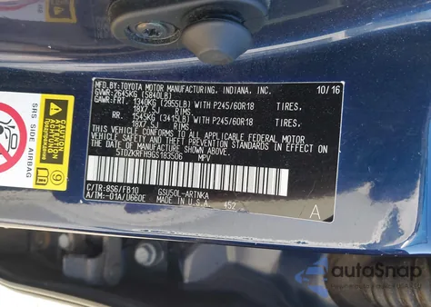 2016 Toyota Highlander Le V6 from USA, damaged, VIN 5TDZKRFH9GS183506